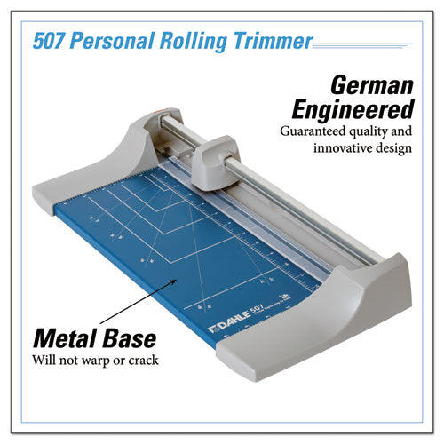 Image of Dahle® Rolling/rotary Paper Trimmer/cutter, 7 Sheets, 12" Cut Length, Metal Base, 8.25 X 17.38