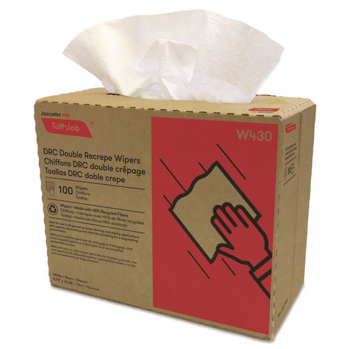Image of Cascades PRO Tuff-Job Double Recrepe Wipers, 9.75 X 16.5, White, 100/box, 8 Box/carton