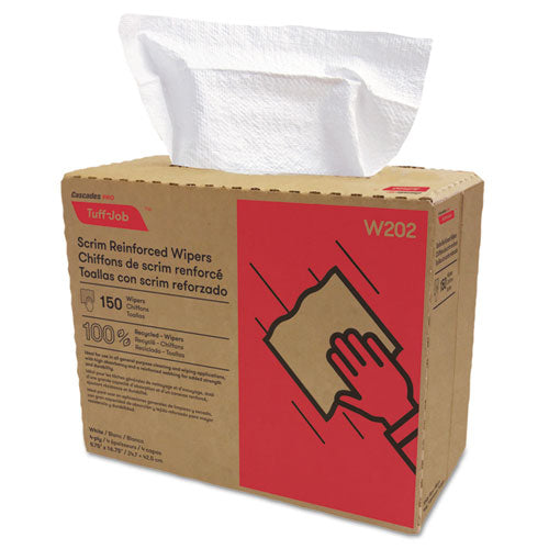 Image of Cascades PRO Tuff-Job Scrim Reinforced Wipers, 4-Ply, 9.75 x 16.75, White, 150/Box, 6 Box/Carton