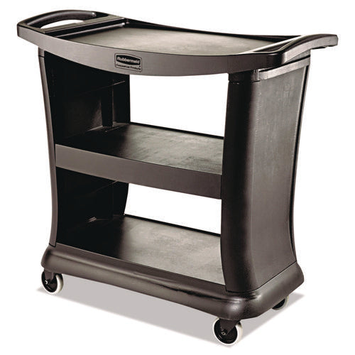 Image of Rubbermaid® Commercial Executive Service Cart, Plastic, 3 Shelves, 300 lb Capacity, 20.33" x 38.9" x 38.9", Black