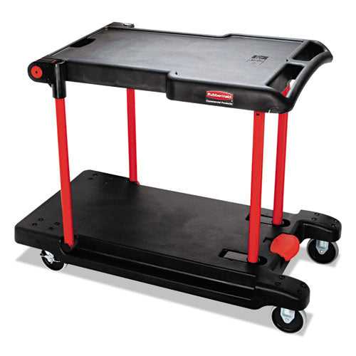 Image of Rubbermaid® Commercial Convertible Utility Cart, Plastic, 2 Shelves, 400 lb Capacity, 23.88" x 45.13" x 34.38", Black