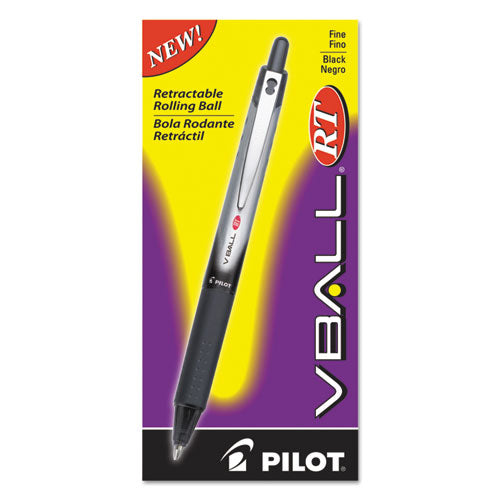 Image of Pilot® VBall RT Liquid Ink Rollerball Pen, Retractable, Fine 0.7 mm, Black Ink, Black/White Barrel