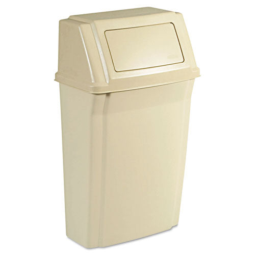 Image of Rubbermaid® Commercial Slim Jim Wall-Mounted Container, 15 gal, Plastic, Beige