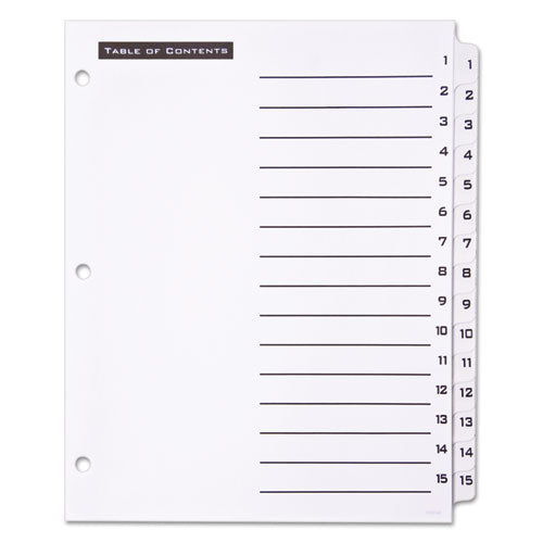 Image of Office Essentials Table 'n Tabs Dividers, 15-Tab, 1 to 15, 11 x 8.5, White, White Tabs, 1 Set
