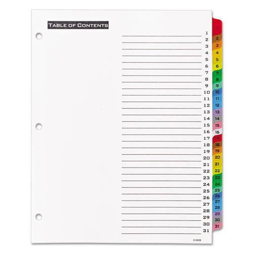 Image of Office Essentials Table 'n Tabs Dividers, 31-Tab, 1 to 31, 11 x 8.5, White, Assorted Tabs, 1 Set