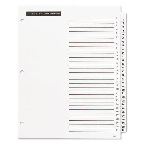 Image of Office Essentials Table 'n Tabs Dividers, 31-Tab, 1 to 31, 11 x 8.5, White, White Tabs, 1 Set