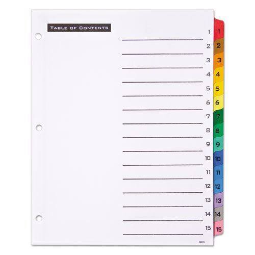 Image of Office Essentials Table 'n Tabs Dividers, 15-Tab, 1 to 15, 11 x 8.5, White, Assorted Tabs, 1 Set