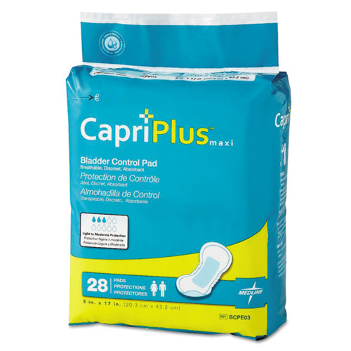 Image of Medline Capri Plus Bladder Control Pads, Ultra Plus, 8" X 17", 28/pack, 6/carton