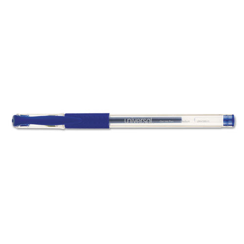 Image of Universal Comfort Grip Gel Pen, Stick, Medium 0.7 mm, Blue Ink, Clear/Blue Barrel, Dozen