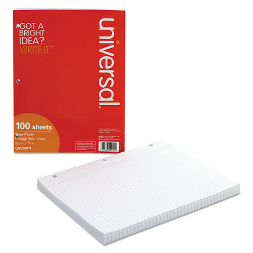 Image of Universal® Filler Paper, 3-Hole, 8.5 X 11, Medium/college Rule, 100/pack