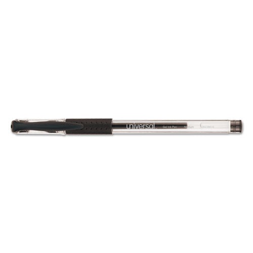 Image of Universal Comfort Grip Gel Pen, Stick, Medium 0.7 mm, Black Ink, Clear/Black Barrel, Dozen