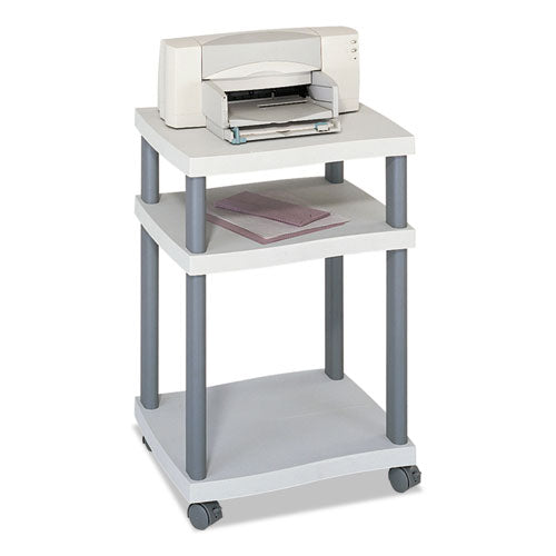 Image of Safco® Wave Design Deskside Printer Stand, Plastic, 3 Shelves, 20" x 17.5" x 29.25", White/Charcoal Gray
