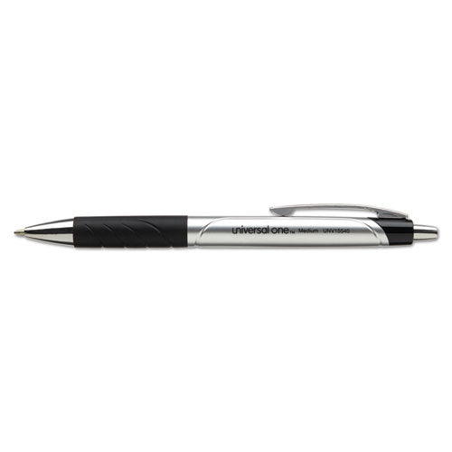 Image of Universal Comfort Grip Ballpoint Pen, Retractable, Medium 1 mm, Black Ink, Silver/Black Barrel, Dozen