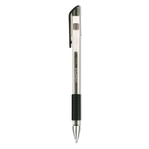 Image of Universal Comfort Grip Gel Pen, Stick, Medium 0.7 mm, Black Ink, Clear/Black Barrel, Dozen