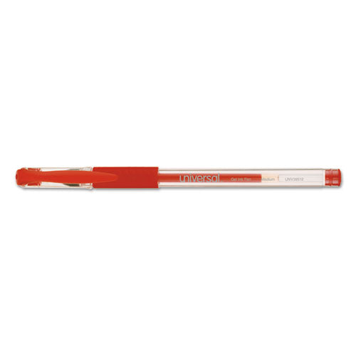 Image of Universal Comfort Grip Gel Pen, Stick, Medium 0.7 mm, Red Ink, Clear/Red Barrel, Dozen
