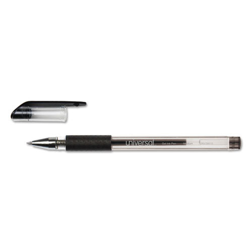 Image of Universal Comfort Grip Gel Pen, Stick, Medium 0.7 mm, Black Ink, Clear/Black Barrel, Dozen