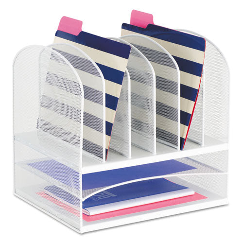 Image of Safco® Onyx Mesh Desk Organizer With Two Horizontal And Six Upright Sections, Letter Size Files, 13.25" X 11.5" X 13", White