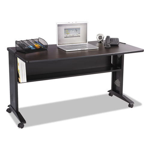 Image of Safco® Mobile Computer Desk With Reversible Top, 53.5" X 28" X 30", Mahogany/medium Oak/black