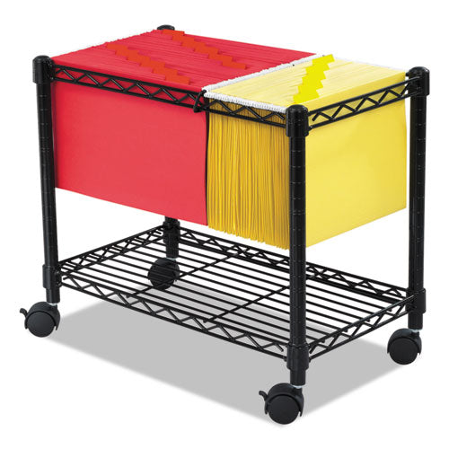 Image of Safco® Wire Mobile File, Metal, 1 Shelf, 2 Bins, 14" x 24" x 20.5", Black