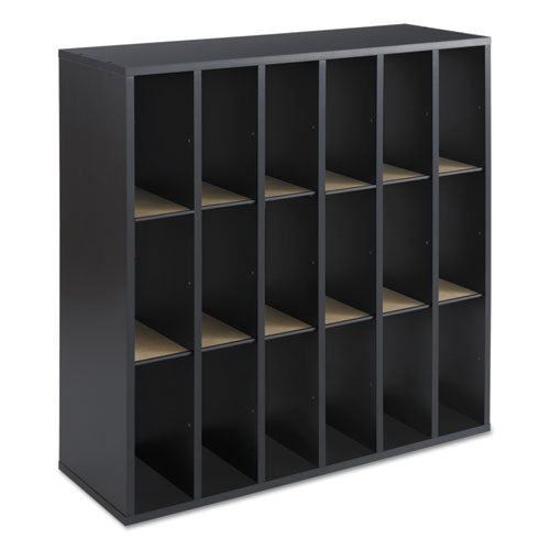 Image of Safco® Wood Mail Sorter with Adjustable Dividers, Stackable, 18 Compartments, 33.75 x 12 x 32.75, Black