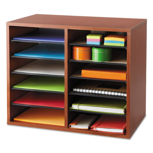 Image of Safco® Fiberboard Literature Sorter, 12 Compartments, 19.63 x 11.88 x 16.13, Cherry