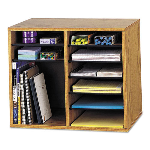 Image of Safco® Wood/Fiberboard Literature Sorter, 12 Compartments, 19.63 x 11.88 x 16.13, Oak