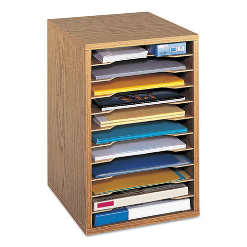 Image of Safco® Wood Vertical Desktop Sorter, 11 Compartments, 10.63 x 11.88 x 16, Medium Oak