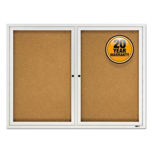 Image of Quartet® Enclosed Outdoors Bulletin Board with Two Doors, 48" x 36", Tan Surface, Anodized Aluminum Frame