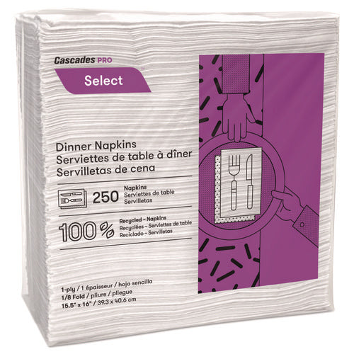 Image of Cascades PRO Select Dinner Napkins, 1-Ply, White, 15.5 X 16, 250/pack, 12/carton