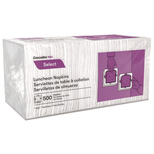 Image of Cascades PRO Select Luncheon Napkins, 1 Ply, 12 x 12, White, 500/Pack, 6,000/Carton
