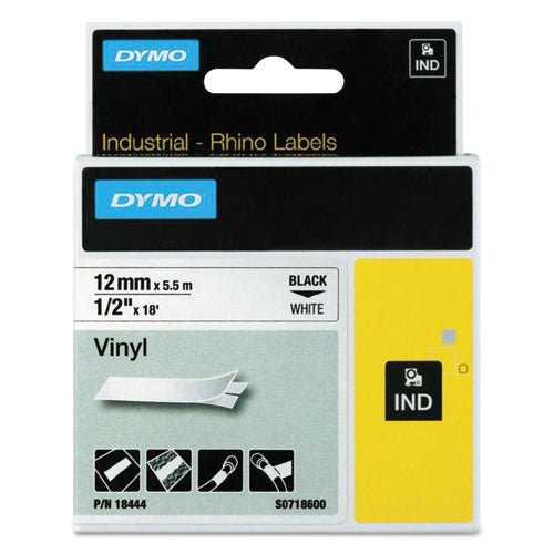Image of DYMO® Rhino Permanent Vinyl Industrial Label Tape, 0.5" X 18 Ft, White/black Print