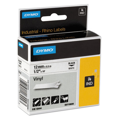 Image of DYMO® Rhino Permanent Vinyl Industrial Label Tape, 0.5" X 18 Ft, White/black Print