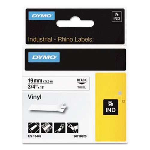 Image of DYMO® Rhino Permanent Vinyl Industrial Label Tape, 0.75" X 18 Ft, White/black Print
