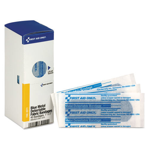 Image of First Aid Only Refill For Smartcompliance General Cabinet, Blue Metal Detectable Bandages, 1 X 3, 40/box