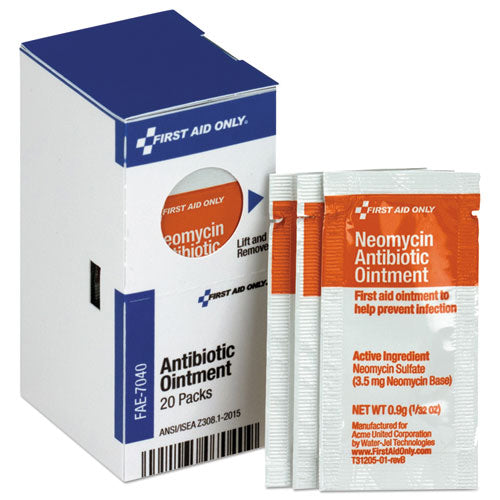 Image of First Aid Only Refill For Smartcompliance General Cabinet, Antibiotic Ointment, 0.9g Packet, 20/box