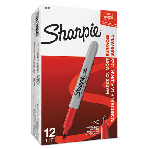 Image of Sharpie® Fine Tip Permanent Marker, Fine Bullet Tip, Red, Dozen