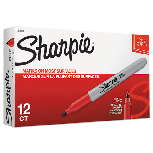 Image of Sharpie® Fine Tip Permanent Marker, Fine Bullet Tip, Red, Dozen