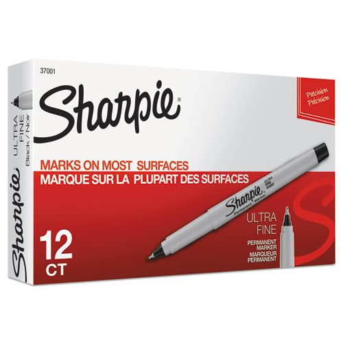 Image of Sharpie® Ultra Fine Tip Permanent Marker, Ultra-Fine Needle Tip, Black, Dozen