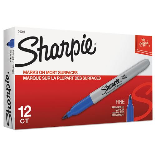 Image of Sharpie® Fine Tip Permanent Marker, Fine Bullet Tip, Blue, Dozen