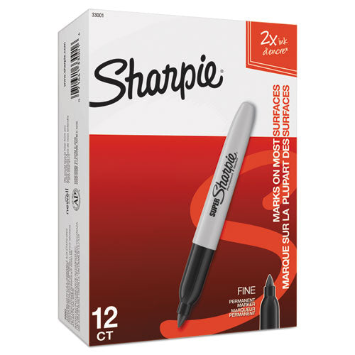 Image of Sharpie® Super Permanent Marker, Fine Bullet Tip, Black, Dozen
