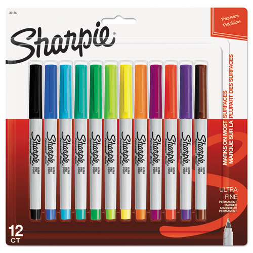 Image of Sharpie® Ultra Fine Tip Permanent Marker, Ultra-Fine Needle Tip, Assorted Colors, Dozen