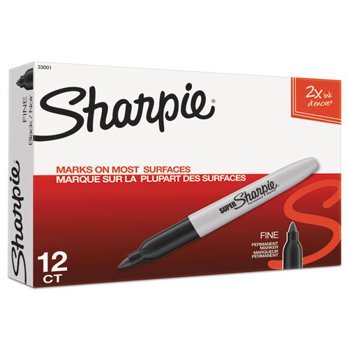Image of Sharpie® Super Permanent Marker, Fine Bullet Tip, Black, Dozen
