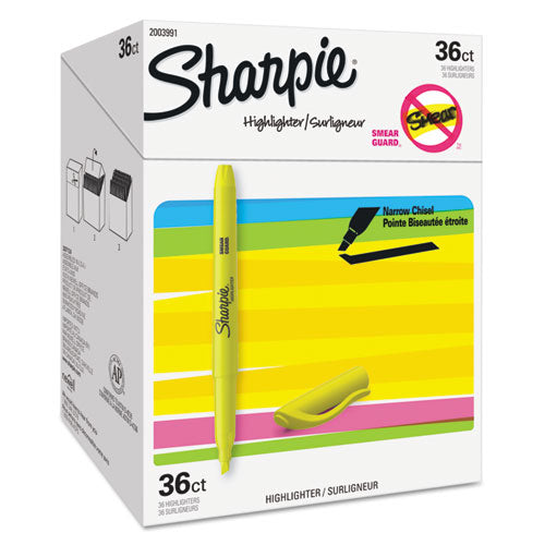 Image of Sharpie® Pocket Style Highlighter Value Pack, Yellow Ink, Chisel Tip, Yellow Barrel, 36/pack