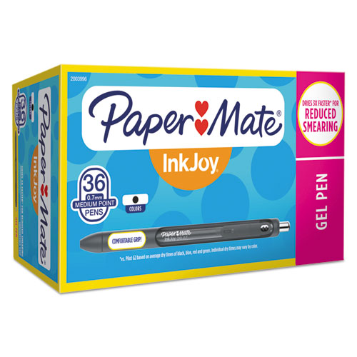 Image of Paper Mate® InkJoy Gel Pen, Retractable, Medium 0.7 mm, Black Ink, Black/Smoke Barrel, 36/Pack