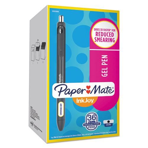 Image of Paper Mate® InkJoy Gel Pen, Retractable, Medium 0.7 mm, Black Ink, Black/Smoke Barrel, 36/Pack
