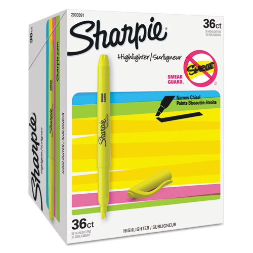 Image of Sharpie® Pocket Style Highlighter Value Pack, Yellow Ink, Chisel Tip, Yellow Barrel, 36/pack