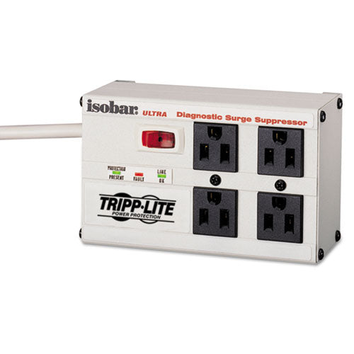 Image of Tripp Lite by Eaton Isobar Surge Protector, 4 AC Outlets, 6 ft Cord, 3,330 J, Light Gray