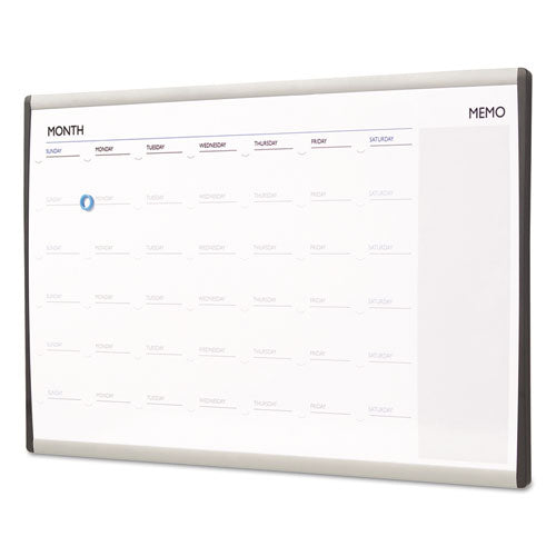 Image of Quartet® ARC Frame Cubicle Board, Monthly Planning/Scheduling Calendar, 30" x 18", White Magnetic Surface, Satin Aluminum Frame
