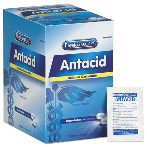 Image of First Aid Only Over the Counter Antacid Medications for First Aid Cabinet, 2 Tablets/Packet, 125 Packets/Box