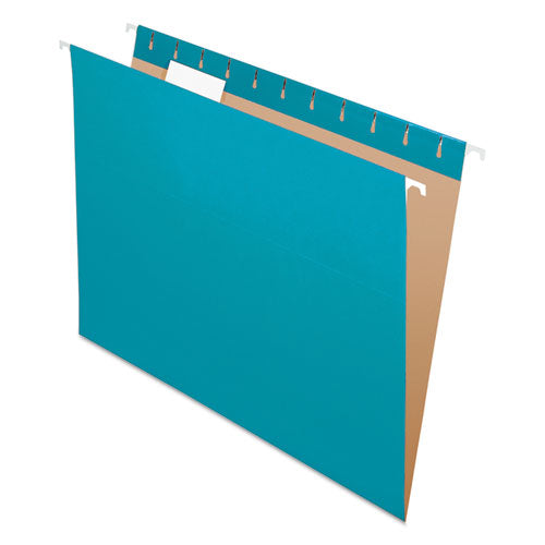 Image of Pendaflex® Colored Hanging Folders, Letter Size, 1/5-Cut Tabs, Teal, 25/Box